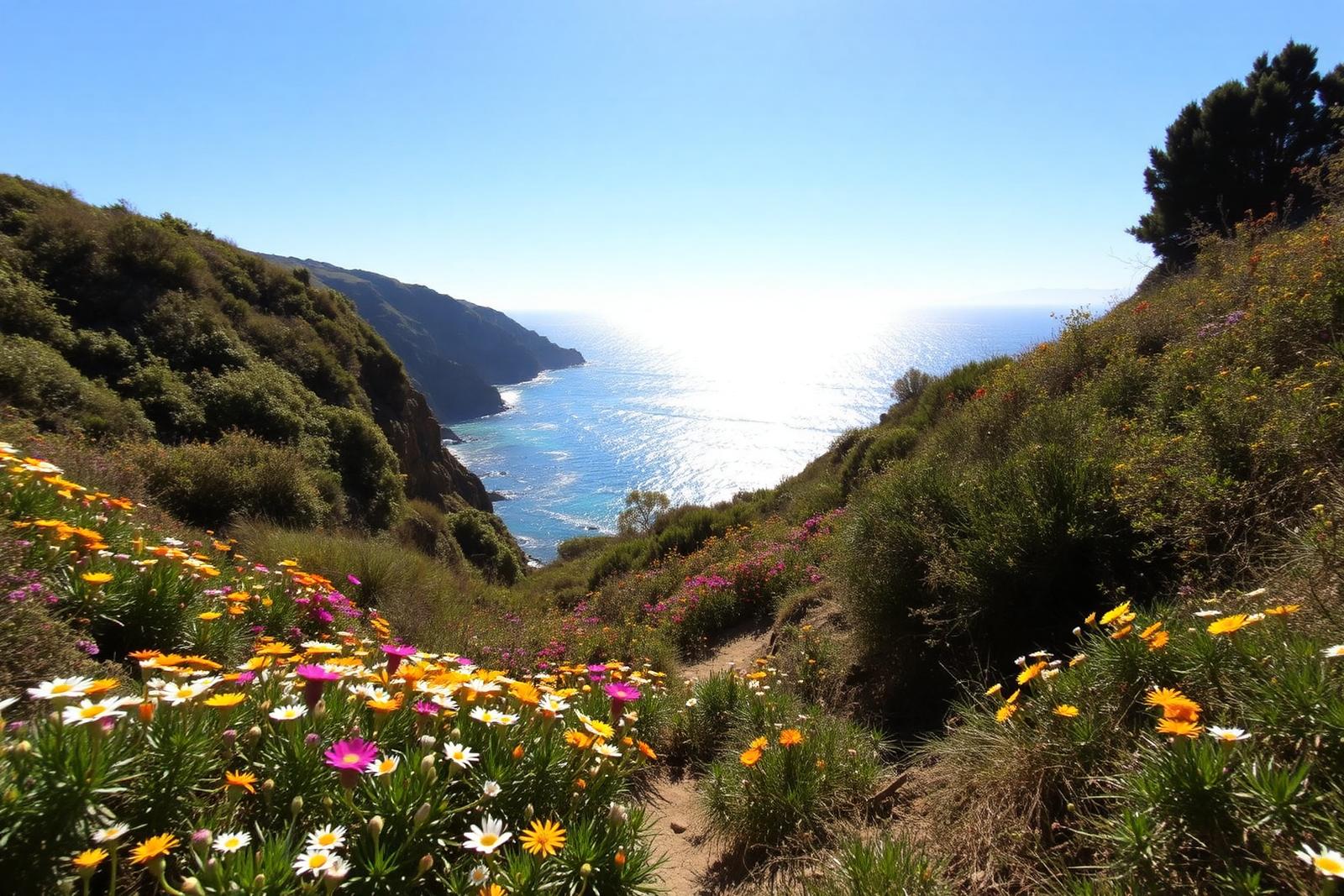 Coastal canyon trail with ocean view