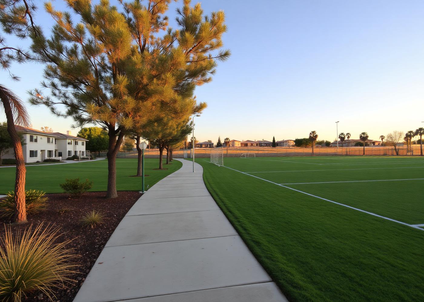 Neighborhood sports park with green fields in Southern California