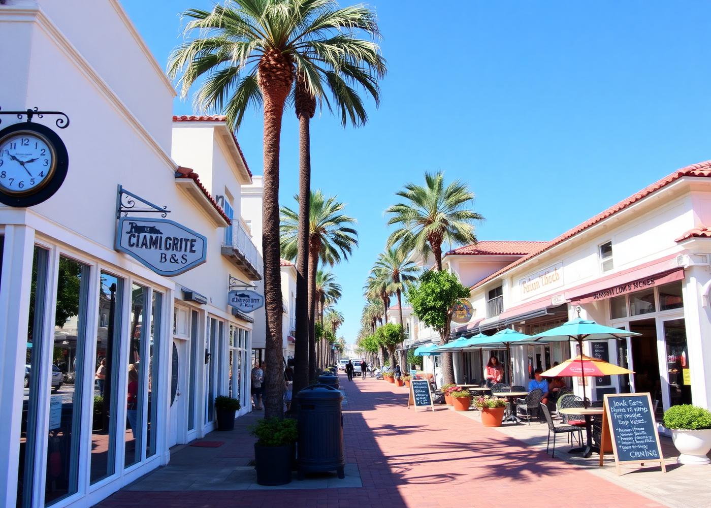 Corona del Mar village shopping street with boutiques and cafes