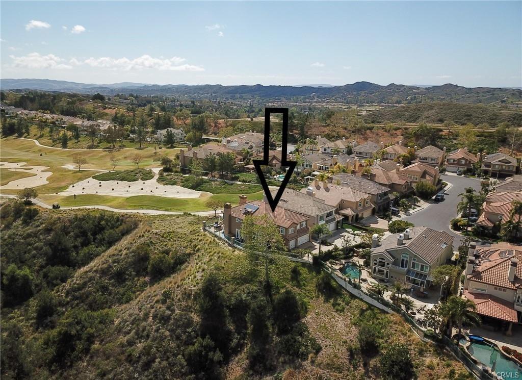 Aerial view of Dove Canyon homes and surrounding hills