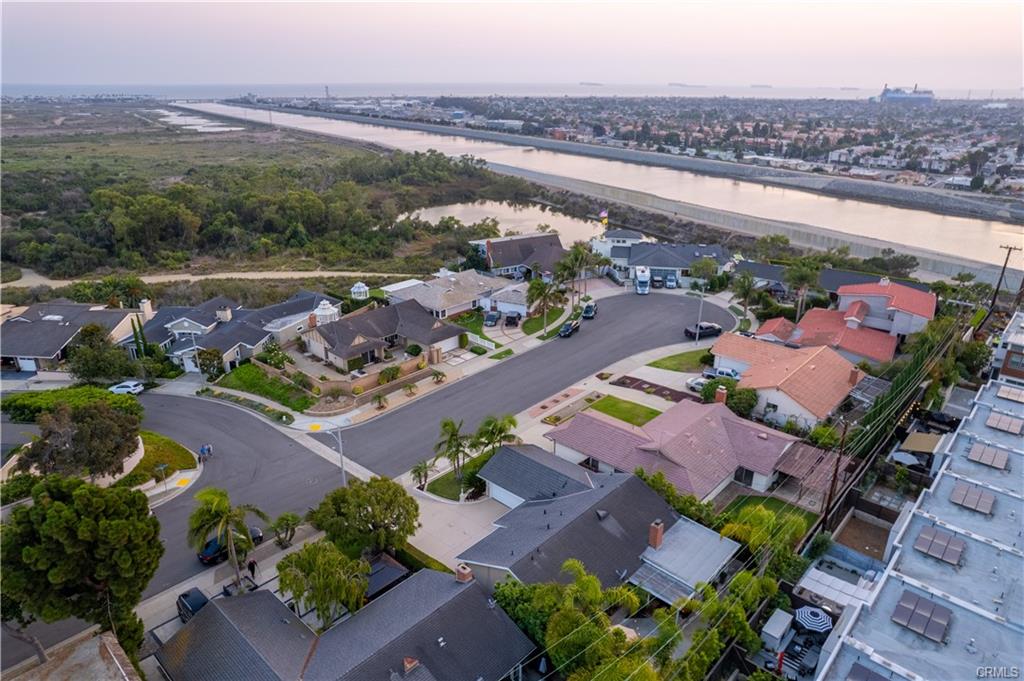Aerial coastal view over Costa Mesa toward the Pacific