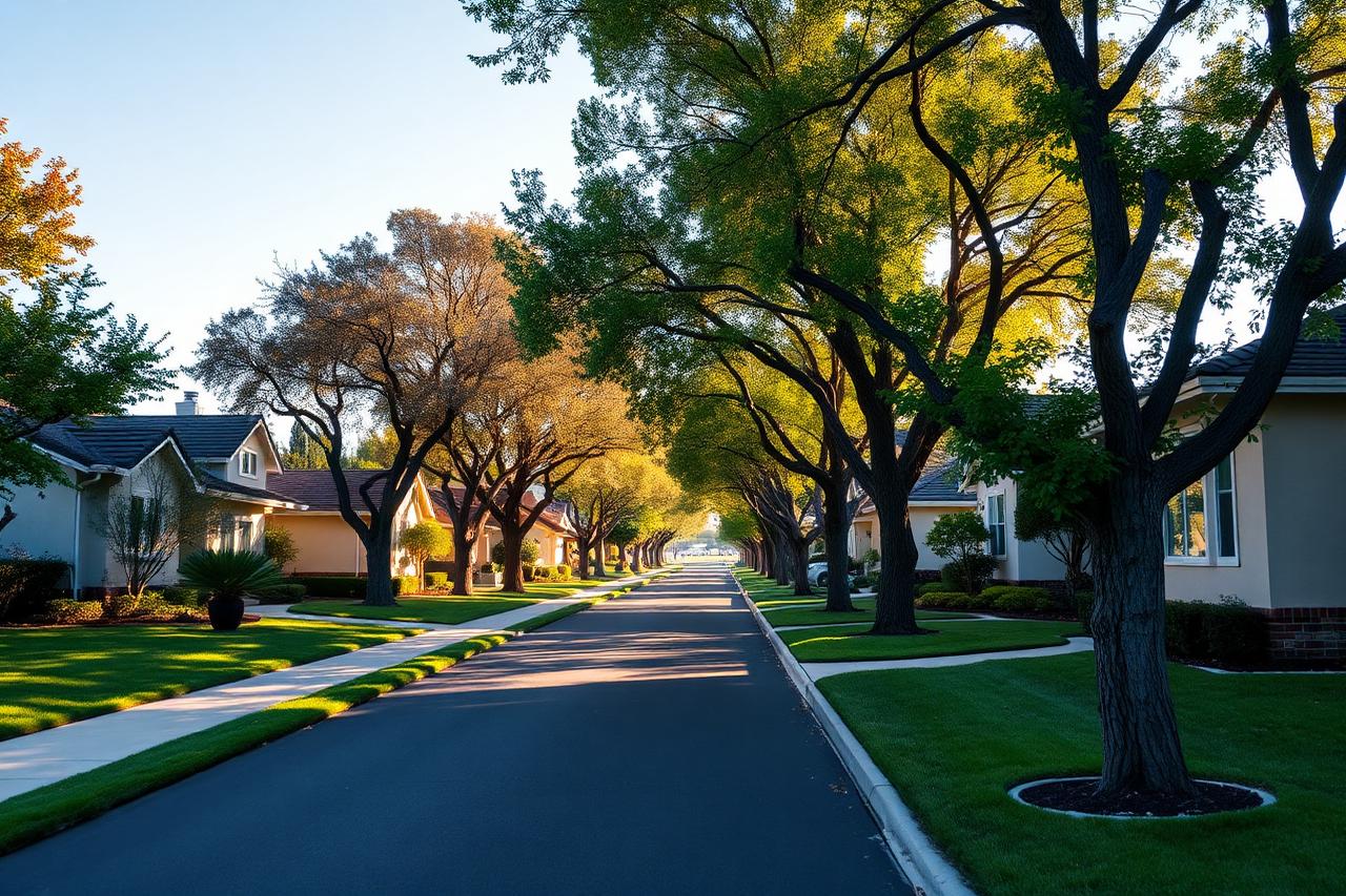 Tree-lined Westminster residential street of single-level homes