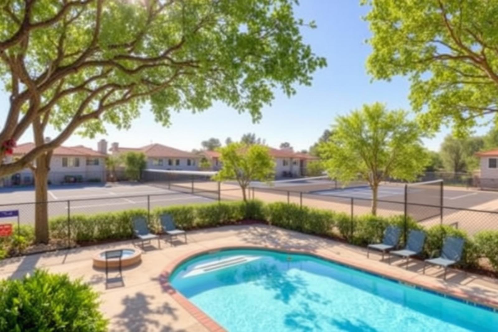 Woodbridge community pool, spa, and tennis courts