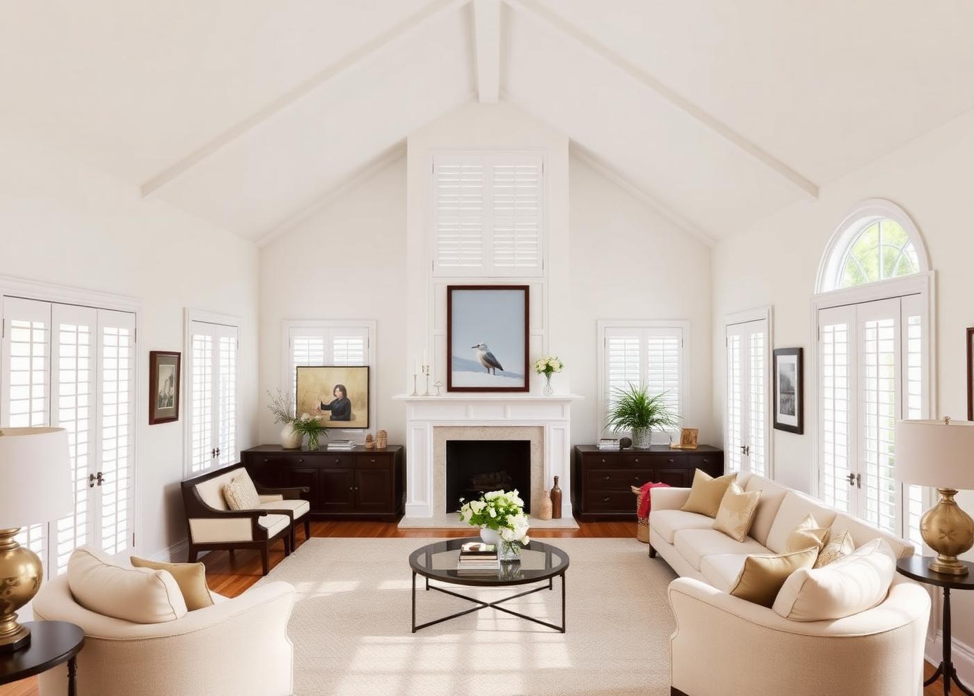25981 Anacapa — cathedral-ceiling living room with plantation shutters