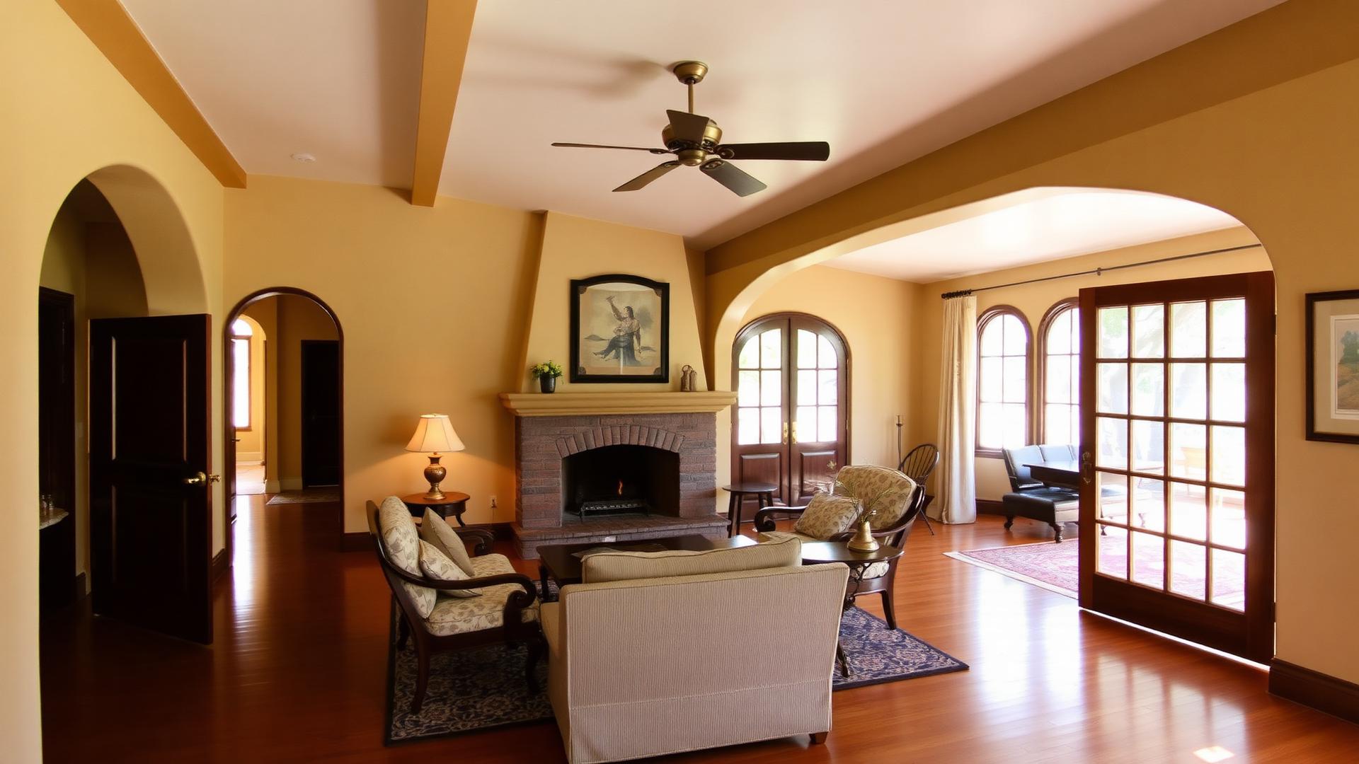 23 Vista Del Golfo — living room with arched openings and fireplace