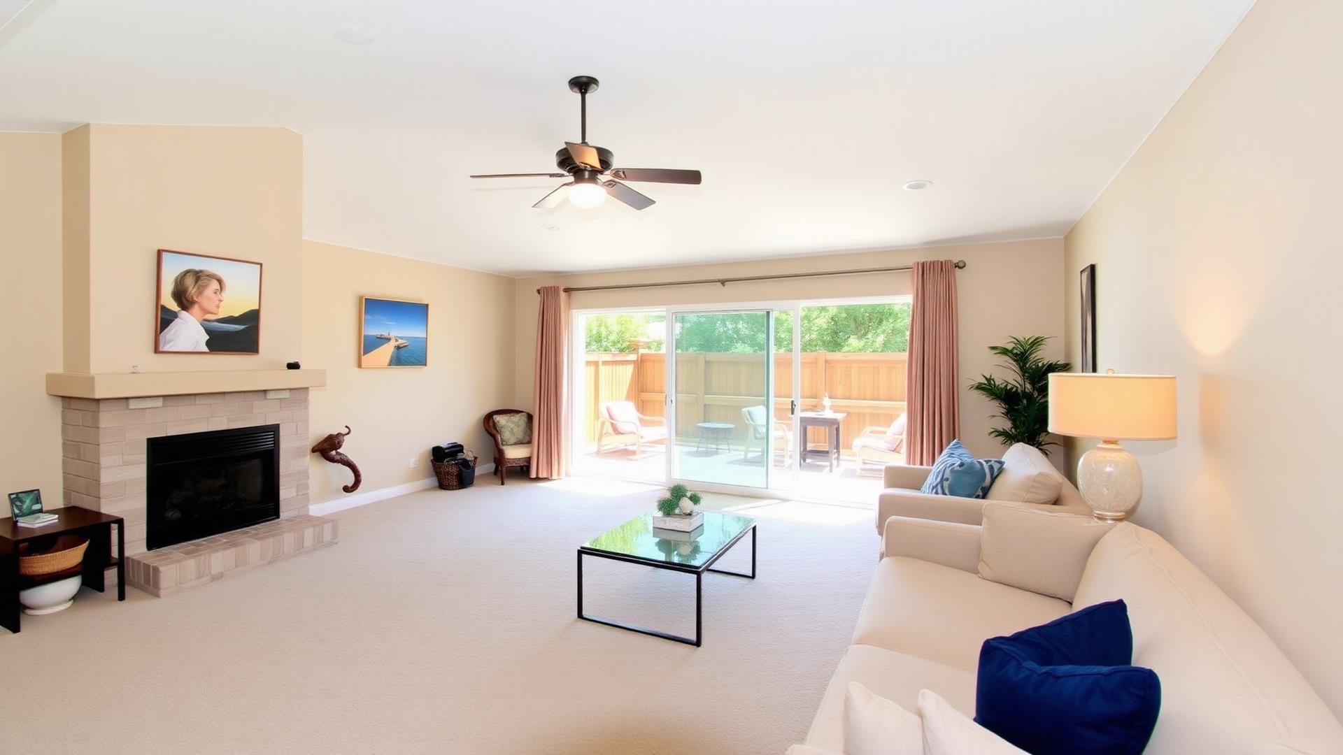 6 Eucalyptus — living room with vaulted ceiling and patio doors