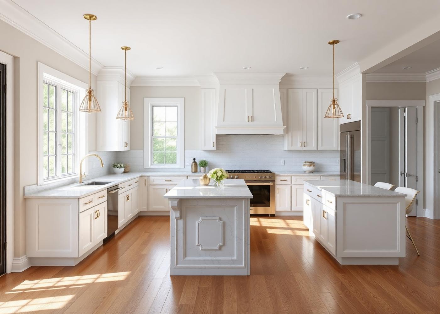 25856 Windsong — white shaker kitchen with quartz island