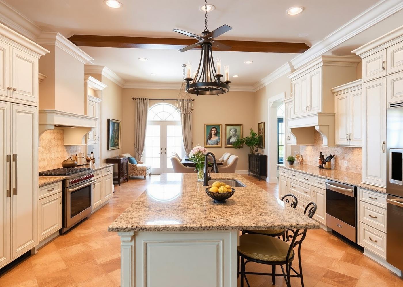 15 Bel Springs — kitchen with granite island open to family room