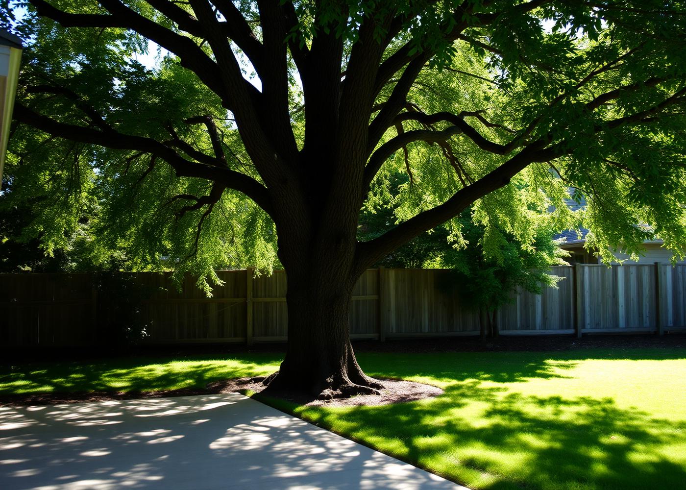 24 Rockrose Way — shaded backyard with mature tree and lawn