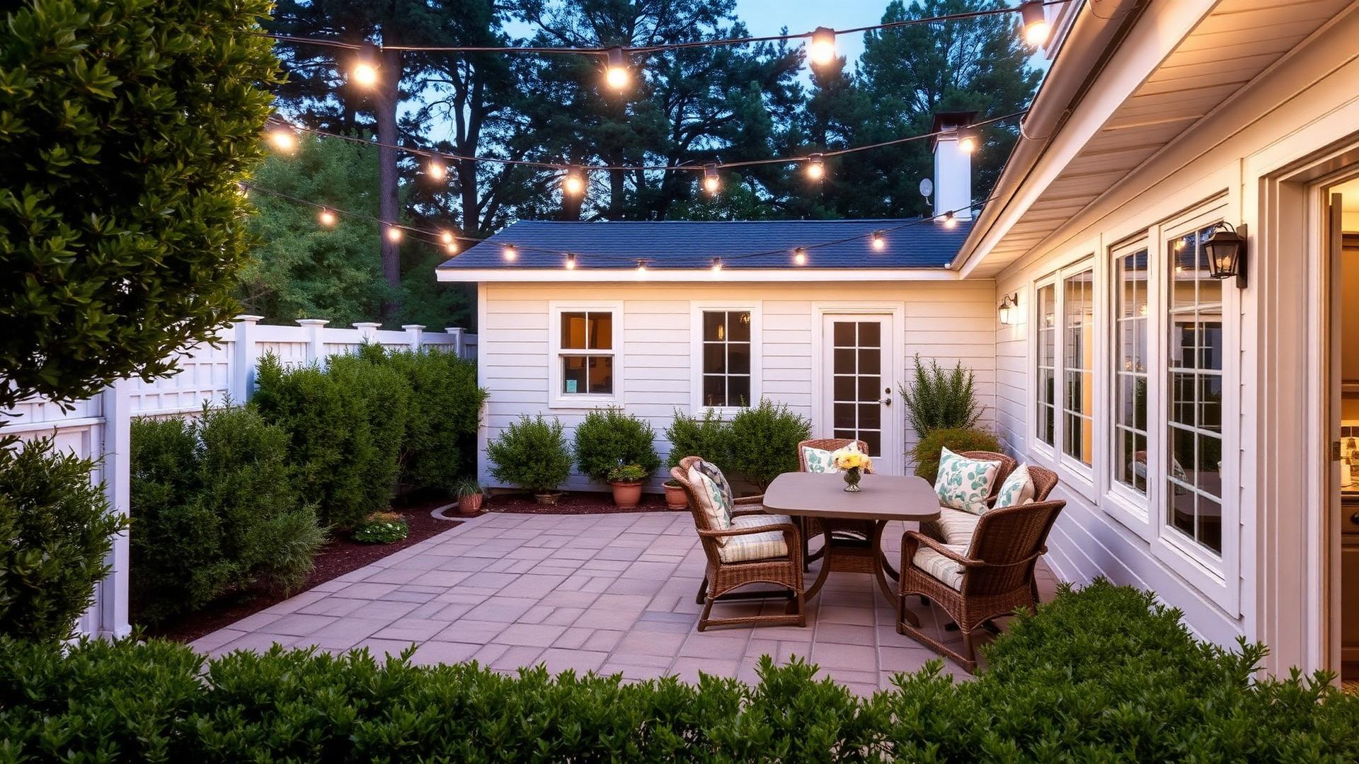 23 Vista Del Golfo — private patio with string lights at dusk
