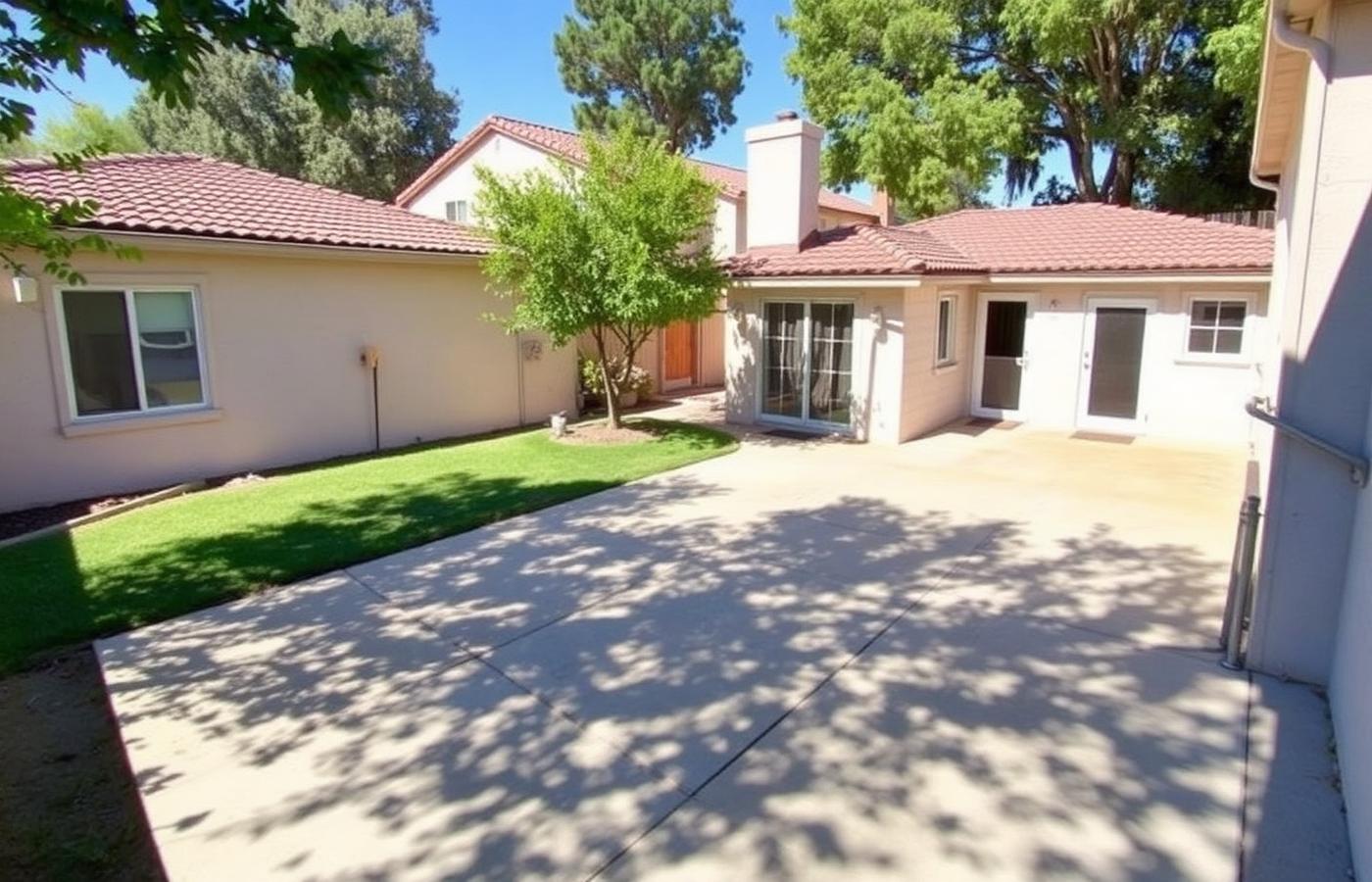 3675 Palo Verde — rear patio and yard with guest suite entry
