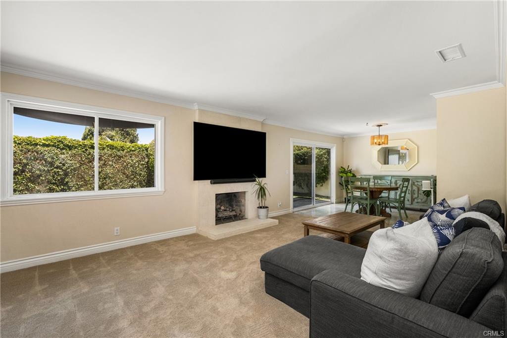 2342 Cynthia Ct — living room with fireplace and expansive windows