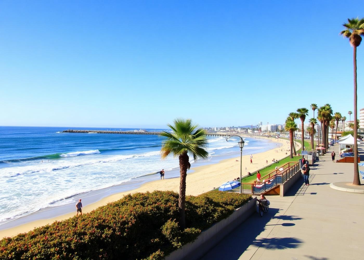 Balboa Peninsula beach and boardwalk in Newport Beach