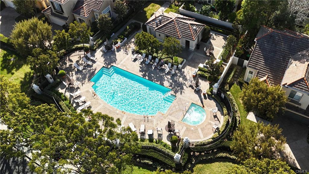 Aerial view of the Sancerre community pool and recreation area